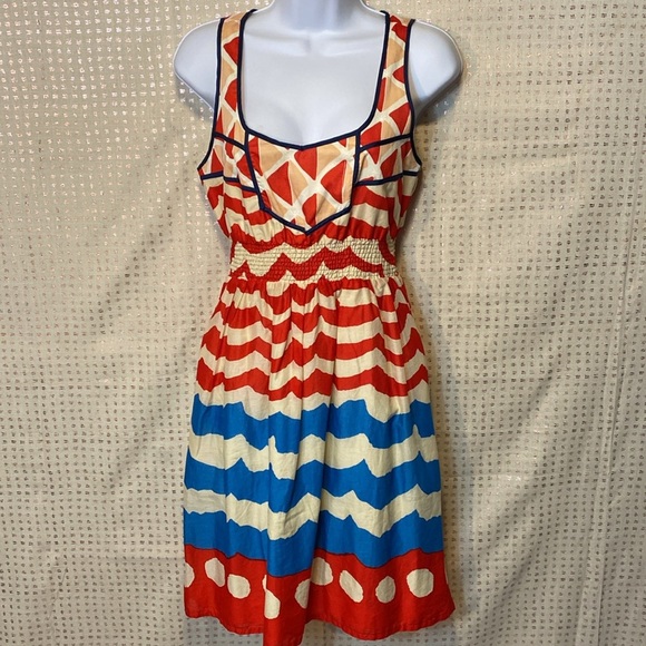 Anthropologie We Love Vera High Seas Dress with Smocked Waist & Cutout Back - Picture 1 of 9